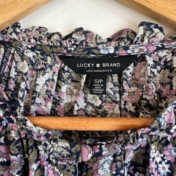 Lucky Brand Floral Boho Ruffle Collar Button Up Blouse Size Small - Picture 6 of 7